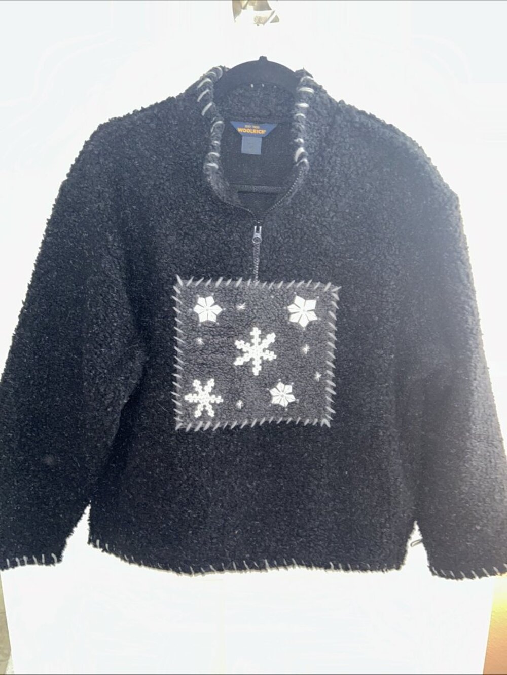 Woolrich Pullover Sherpa Sweater Snowflake Pockets Fleece Black Women's Medium